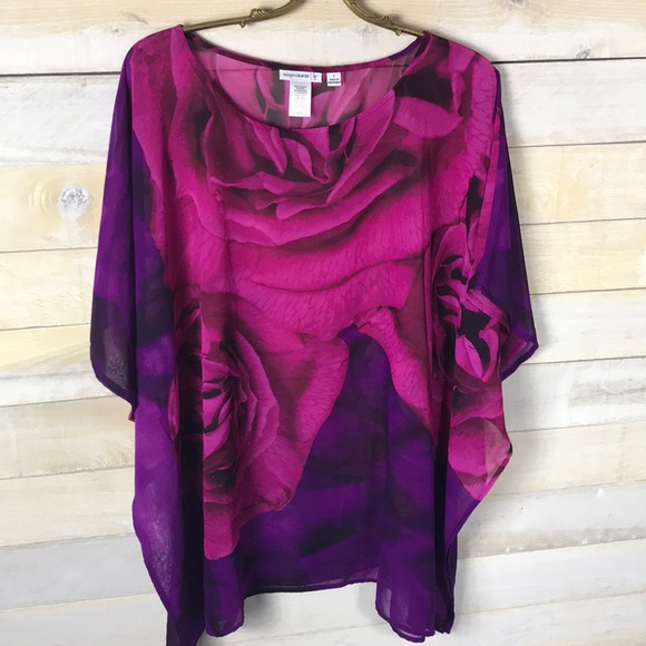 Susan Graver Tops - Susan Graver Sheer Rose Blouse Size Large